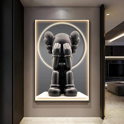 新款kaws入户玄关装饰画客厅走廊过道暴力熊led灯画挂画轻奢壁画
