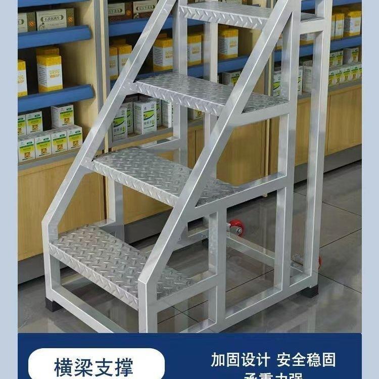仓库可移动梯子带轮货架移动式登高梯铁楼梯家用梯工业楼梯踏步