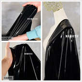 纯黑色超亮极滑镜面亮面柔软高弹力反光泽皮革 布料面料 仿皮服装