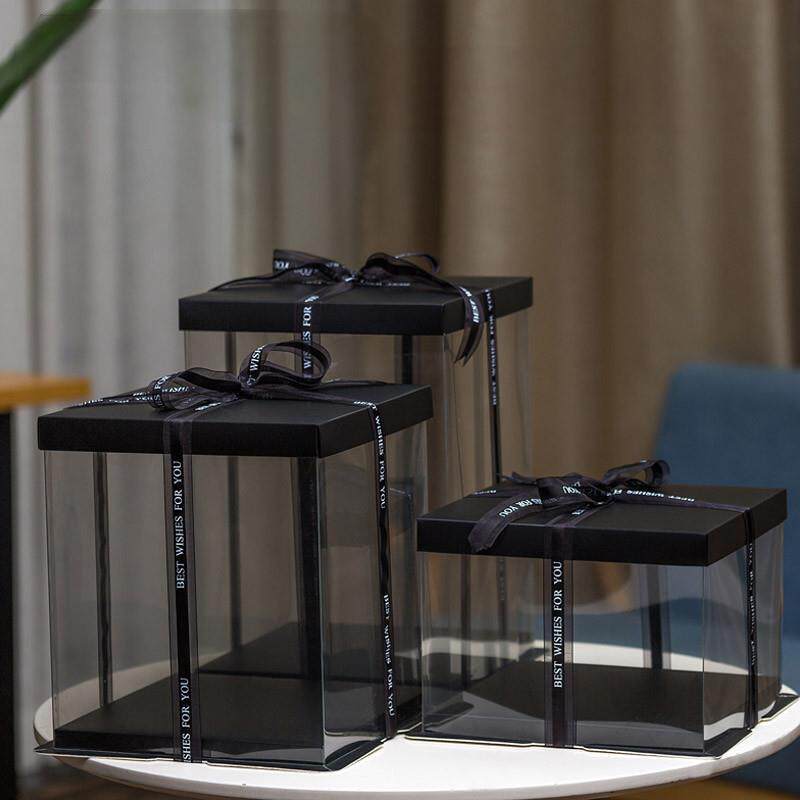 透明生日黑色蛋糕盒子4/6/8/10/12寸单双层加高网红鲜花礼物包装