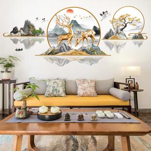 旅康CH69056福鹿双全中国风墙贴纸电视背景卧室客厅装饰自粘壁画