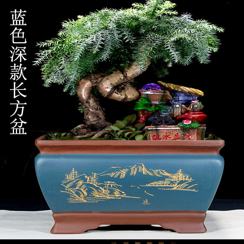 长方形加深紫砂花盆室内花卉植物盆栽梅花老桩盆罗汉松特大马槽盆