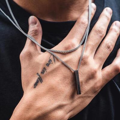 hot classic Rectangle Pendant Necklace men Stainless Steel