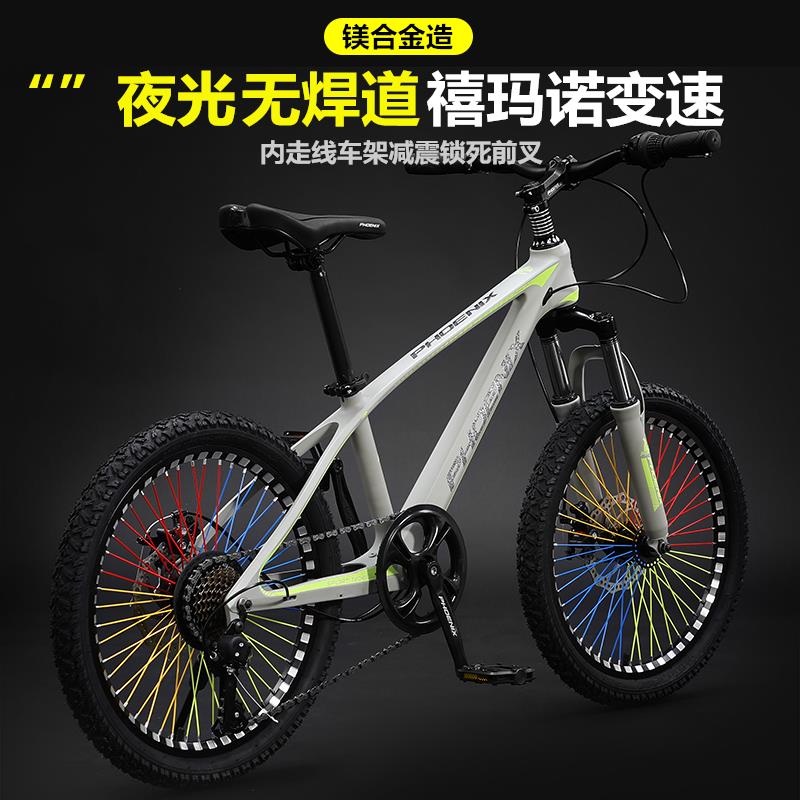 凤凰牌镁合金2023新款儿童登山自行车男中大童女学生变速越野单车