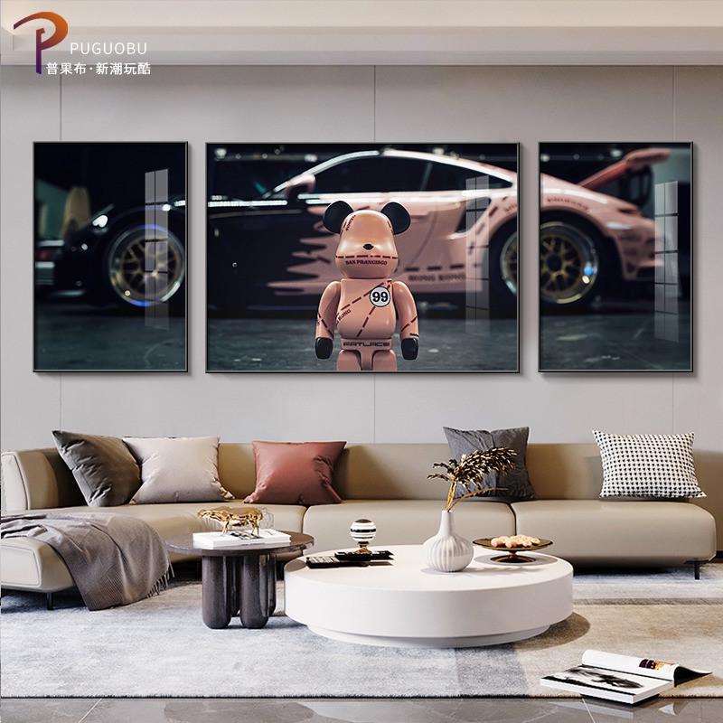 现代轻奢客厅装饰画kaws暴力熊挂画沙发背景墙壁画大气高级三联画