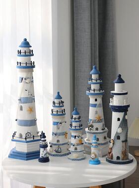 地中海木质做旧灯塔模型摆件家居装饰品创意海洋风工艺品餐厅摆设