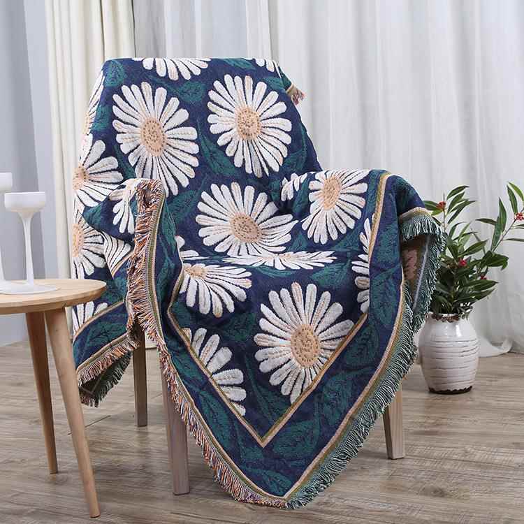 工Dulci手s欧白菊5折式白沙发盖毯菊家用厚棉线毯沙加发毯沙发巾