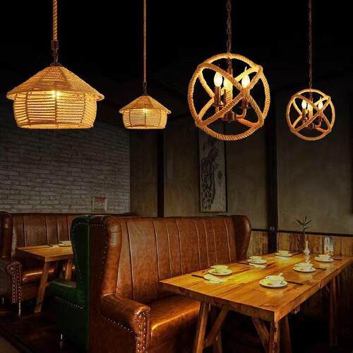 麻绳吊灯店铺商用灯具创意个性复古工业风怀旧民宿风灯罩复古吊灯