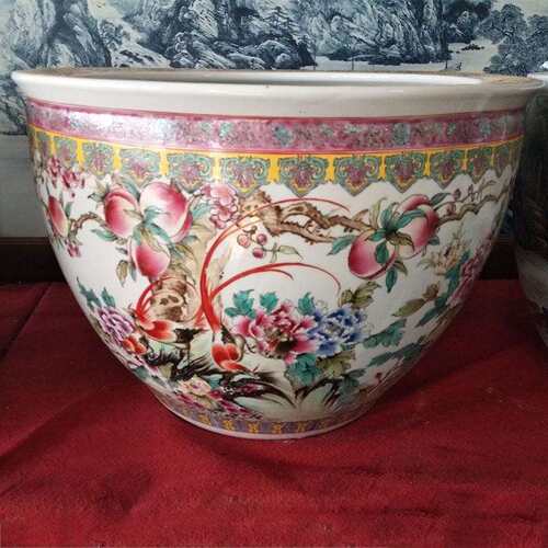 景德镇陶瓷鱼缸 花鸟图案手工绘画粉彩缸 中式家居酒店装饰工艺品