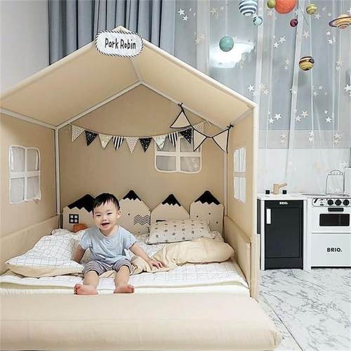 新款小房子床围 宝贝儿童床造型软包拍照装饰 宝宝绒防碰围挡
