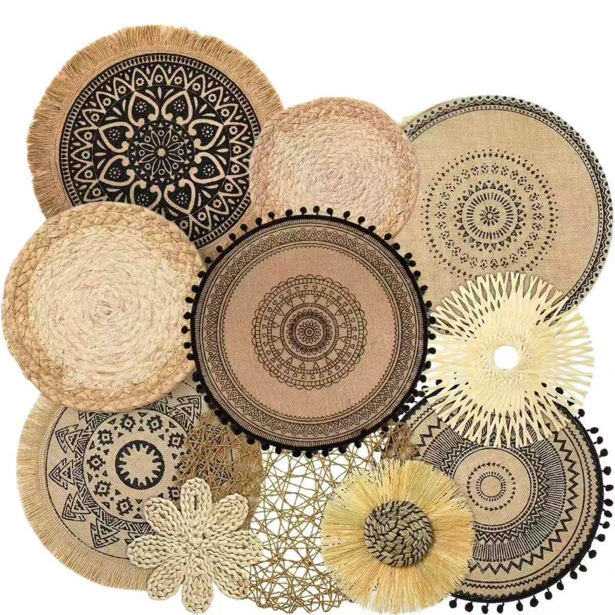 草编壁饰波西米亚风格圆形装饰壁挂卧室餐厅墙壁装饰墙饰挂饰民宿