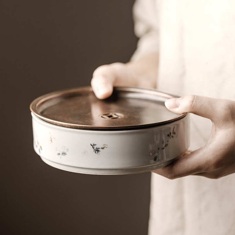 束刻拟古青瓷手工小碎花圆满壶承功夫茶具茶道配件茶台带铜盖蓄水