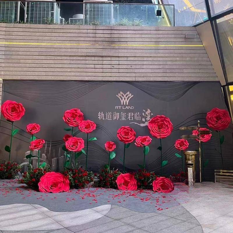 玫瑰花泡沫纸婚庆背景装饰手工纸花室外巨型婚礼立体大红仿真防水