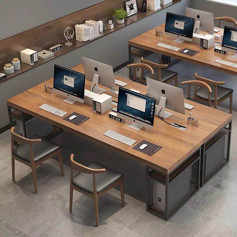 LOFT工业风实木办公桌职员桌简约办公室双人财务桌员工办公电脑桌