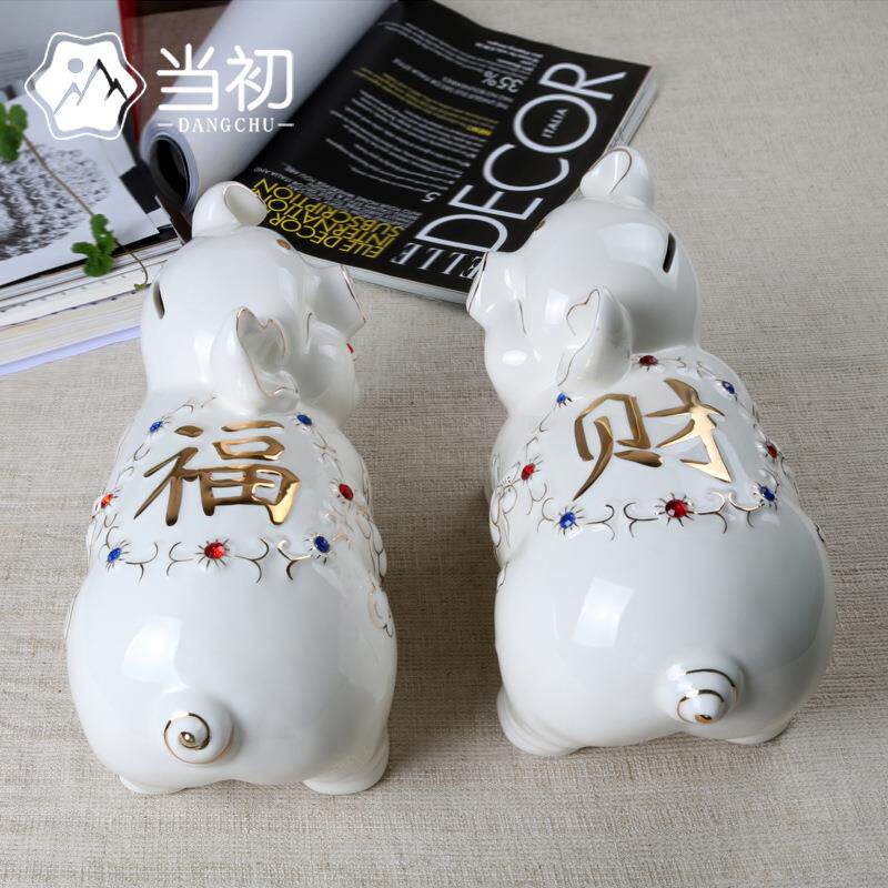 新款直销猪储钱罐创意陶瓷工艺品储蓄罐 福财对猪发财猪陶瓷罐家