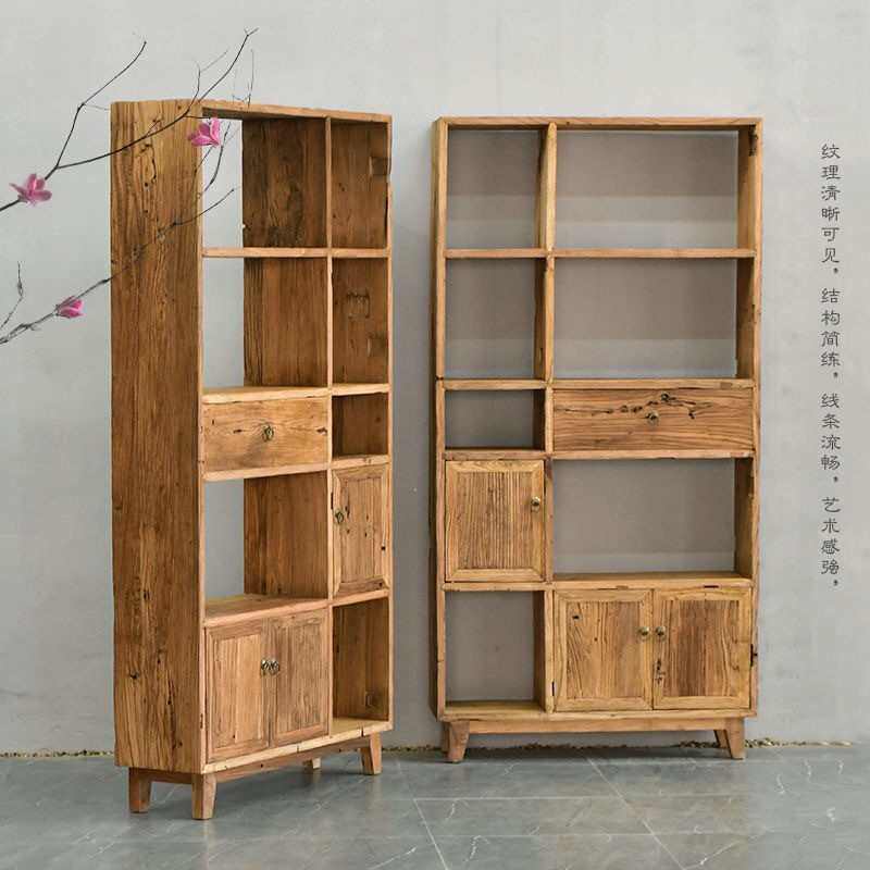 老榆木书架新中式博古架多宝阁茶叶双面隔断中式展示柜靠墙置物架
