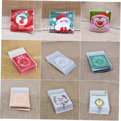 100Pcs Christmas Cookie Candy Package Gifts Bag DIY Self