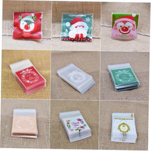 100Pcs Christmas Cookie Candy Package Gifts Bag DIY Self