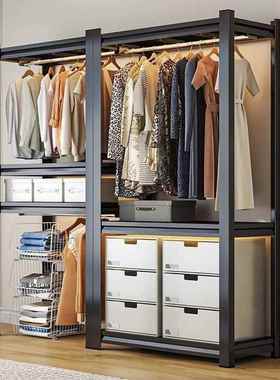 衣柜置衣架货架防帘开放式衣帽MNE间尘卧室简易角钢地家用落多层