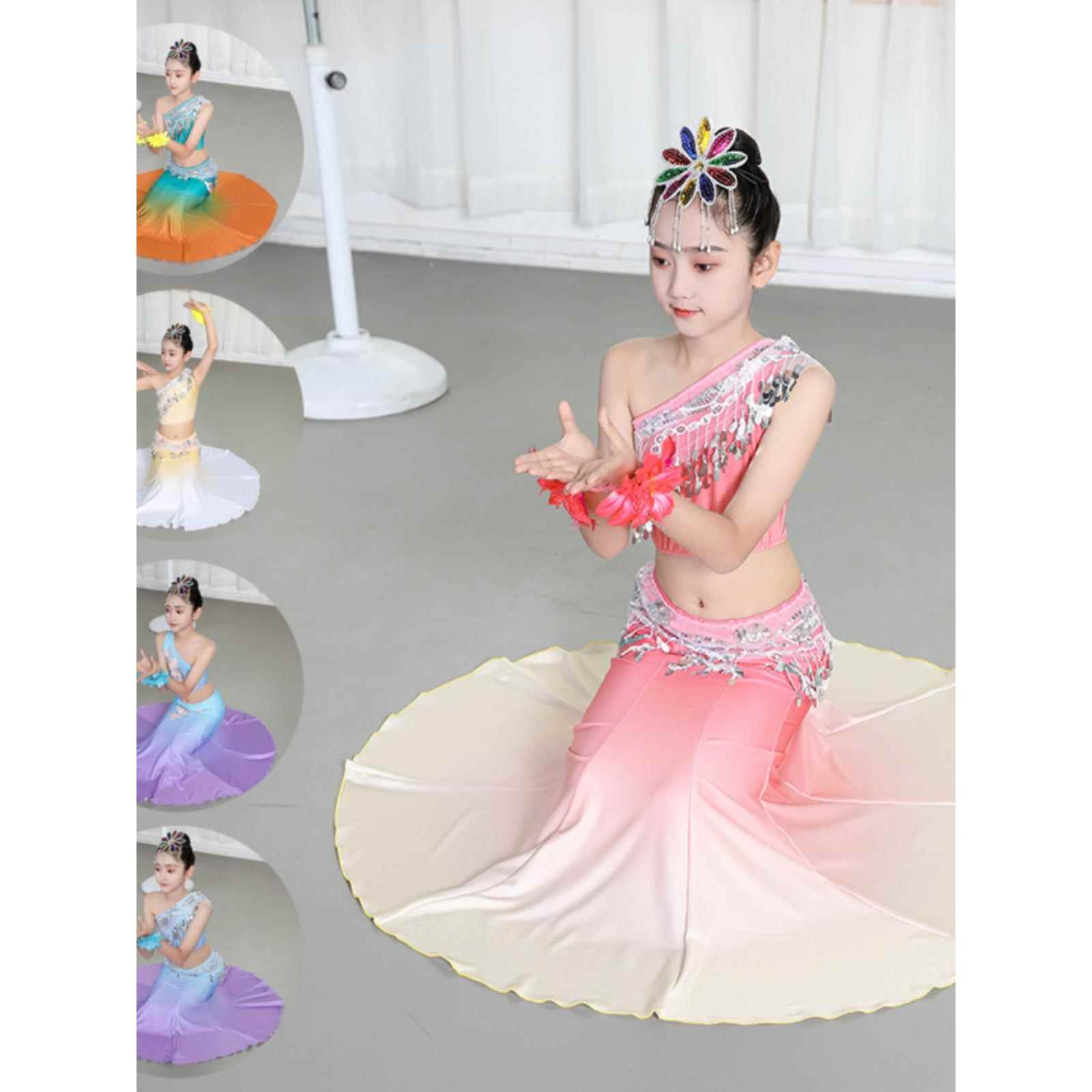 新款儿童傣族舞蹈演出服女童傣族孔雀舞包臀鱼尾裙少儿民族表演服