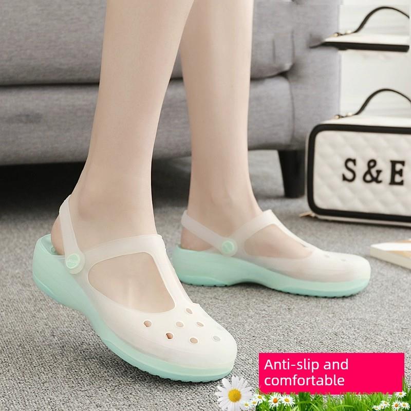 洞洞鞋女式凉鞋玛丽简护士鞋变色透明果冻鞋女式鞋沙滩鞋厚底旅行
