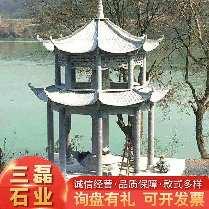 户外石雕凉亭六角简约中式石头亭子公园别墅园林凉亭大理石亭子
