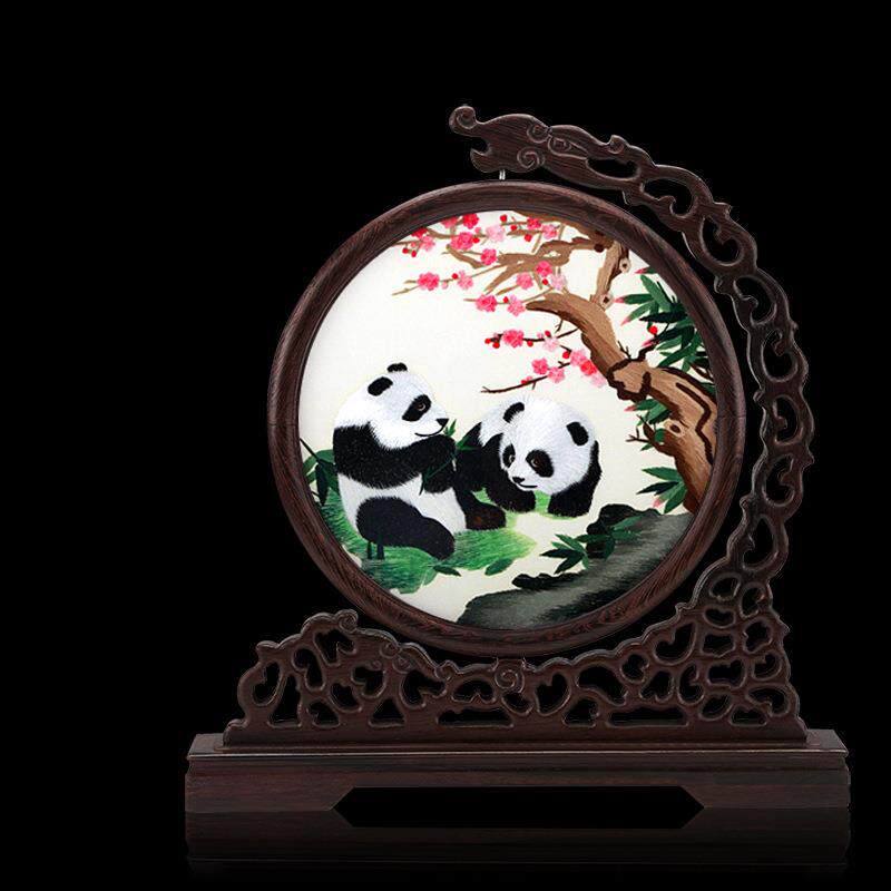 中国风南京特色工艺云锦鸡翅木屏风云锦屏风直销云锦摆件