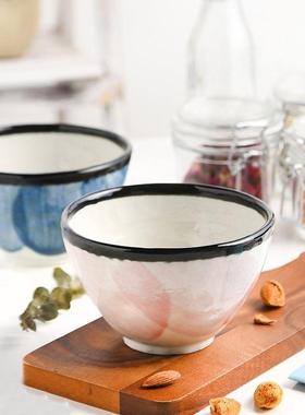 绘情餐侣饭碗陶瓷具粗手工陶F777559T水彩花手瓣