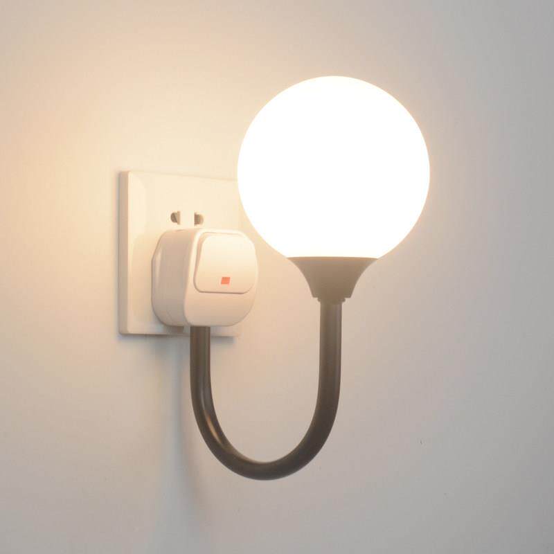 免安装免打孔直插式LED床头灯卧室插座式壁灯插电款插头灯带开 关