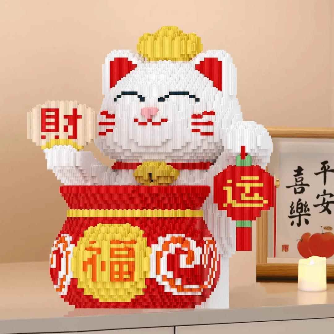 招财猫积木拼图成人版益智拼装