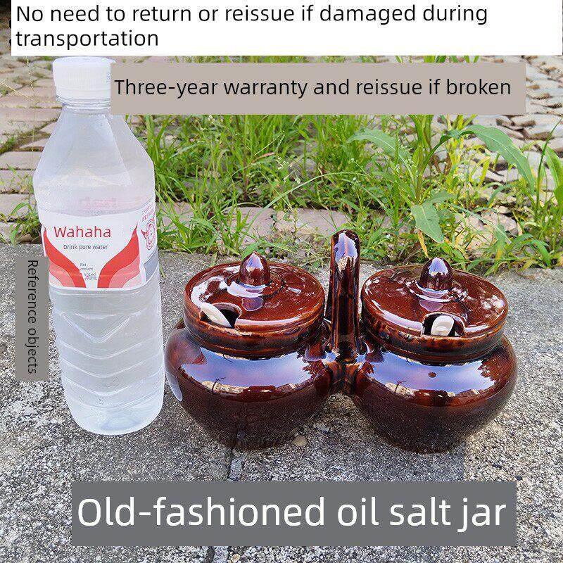 老式陶瓷油盐坛子带盖猪油罐单罐连体双罐传统土陶油盐罐调味料罐