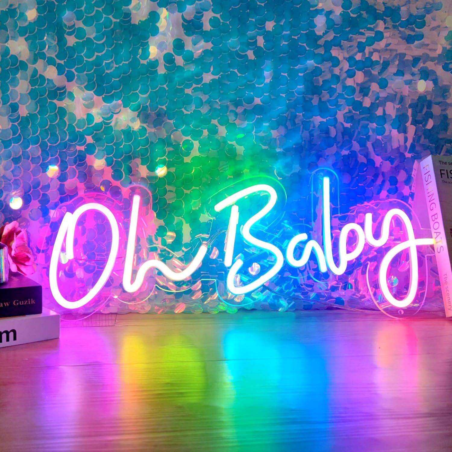 跨境led霓虹灯发光字RGB七彩Ohbaby定 制灯牌婴儿派对氛围装饰灯