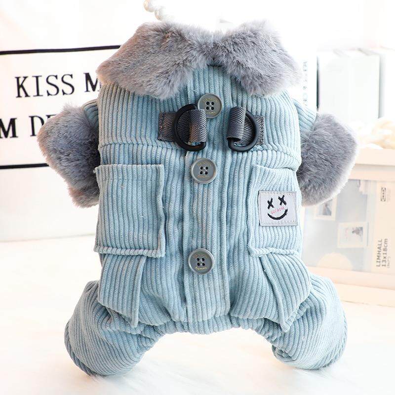 狗狗衣服秋冬装厚款方口袋灯芯绒四腿牵引棉衣小型犬泰迪宠物6339