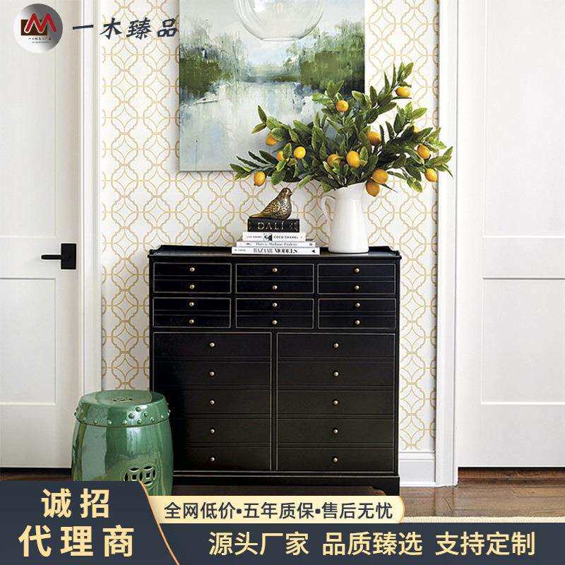 美式轻奢实木玄关柜后现代简约装饰储物餐边柜法式复古斗柜入户