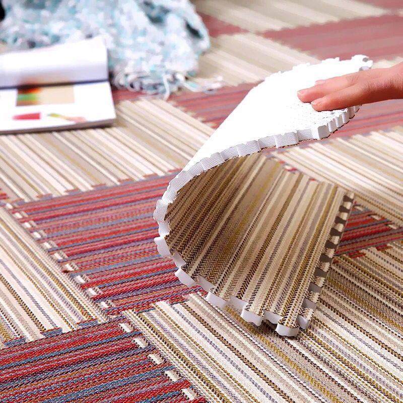 网红拍照地毯床边卧室满铺方块亚麻布艺拼接地垫家用榻榻米可裁剪,居家布艺,家用脚垫,淘宝优惠券,粉丝福利购,淘宝优惠卷