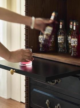 法式实木边柜家用小型轻复IFW奢抽屉三斗客厅古玻璃展柜示柜餐边