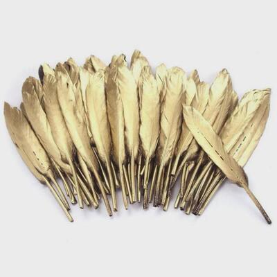 50pcs/bag Gold Plated Feathers 5-7inches for Christmas
