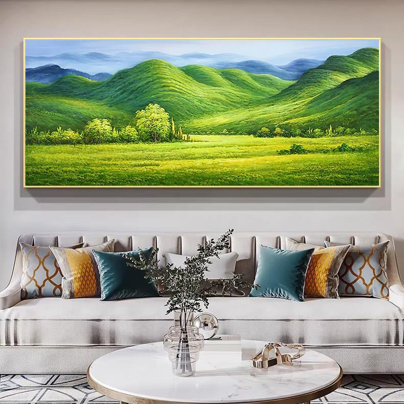 青山绿水聚宝盆山水风景画客厅背景壁画现代简约靠山图沙发装饰画