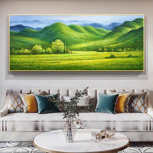 青山绿水聚宝盆山水风景画客厅背景壁画现代简约靠山图沙发装饰画