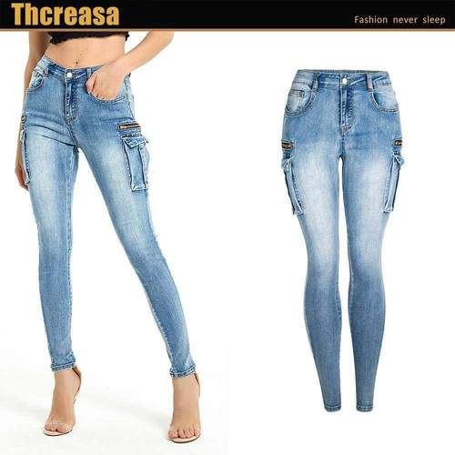 Original Single Women's Jeans Slim Fit Pants Multi Pocke