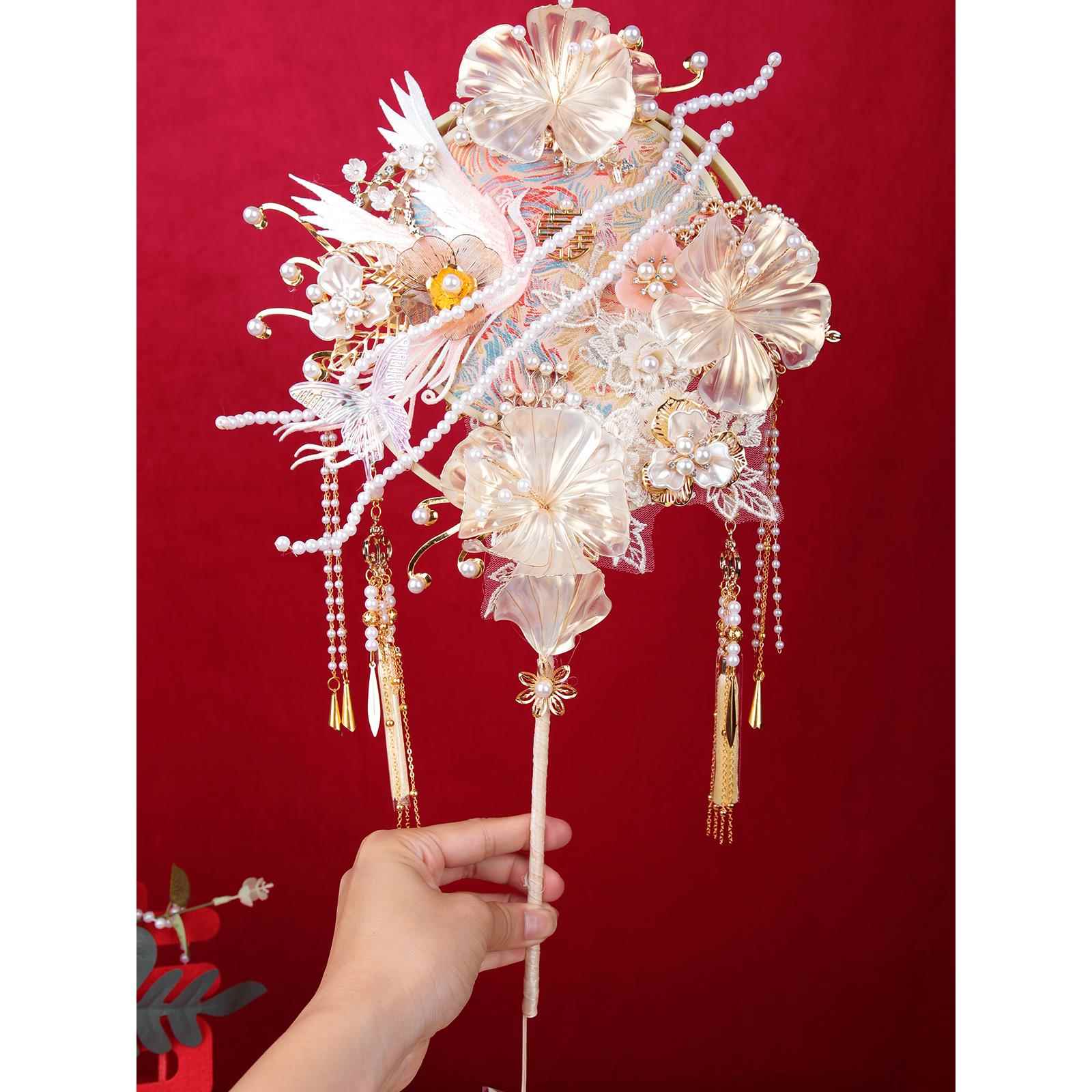 雪亭坊定制造花液秀禾喜扇婚礼新娘减龄结婚蓝色双面圈团扇材料包