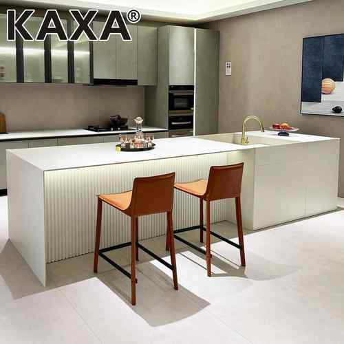 KAXA超薄高端定制齐平岩板岛台餐桌一体水吧台带水槽西厨导台餐桌