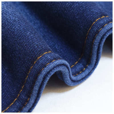 秋冬弹力现货面料牛仔布水洗保暖牛仔针织不倒厚涤棉款绒靛蓝针织