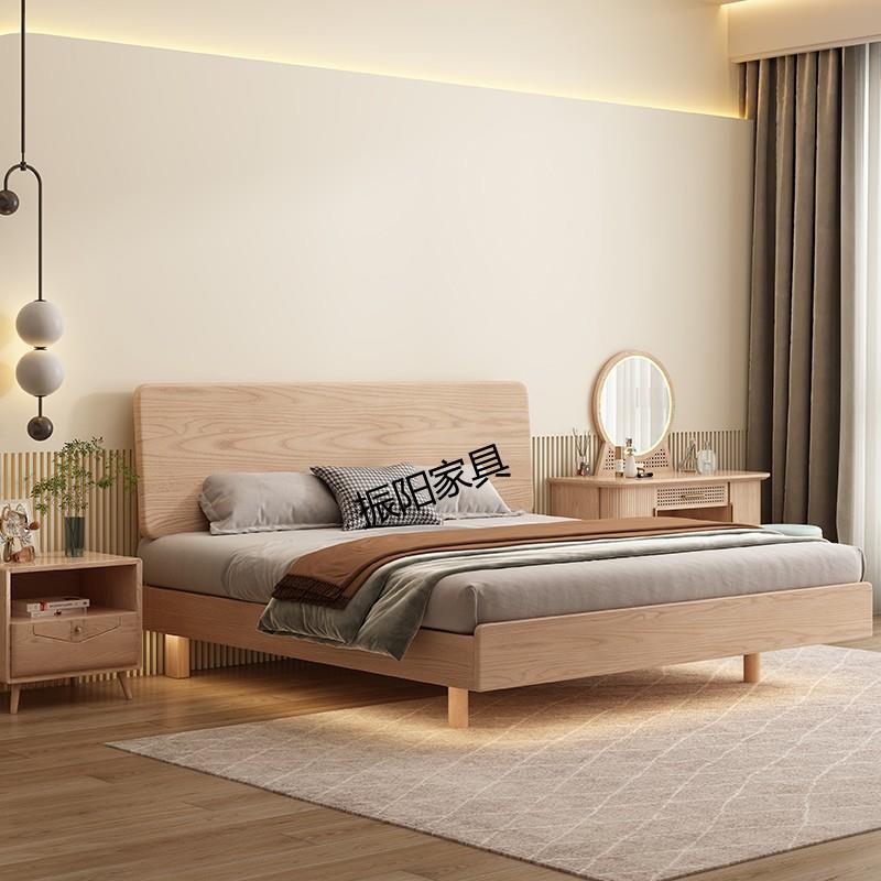 北欧白蜡木实木床1.5米1.8米双人主卧床奶油风悬浮气压高箱储物床