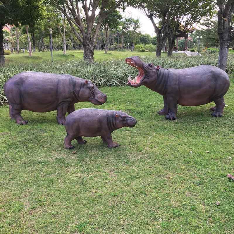 型户外仿真动大物河马玻钢雕塑游仿真河马乐场区别璃墅花园林场景