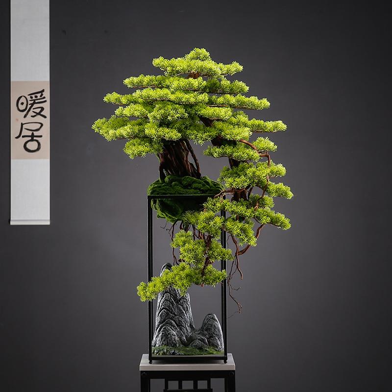 仿真迎客松盆景客厅落地假绿植室内装饰摆件办公室新中式假树盆栽