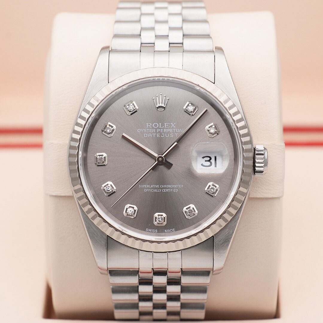正品[9.8新]劳力士日志16234白金狗牙圈灰盘后钻自动机械男表手表