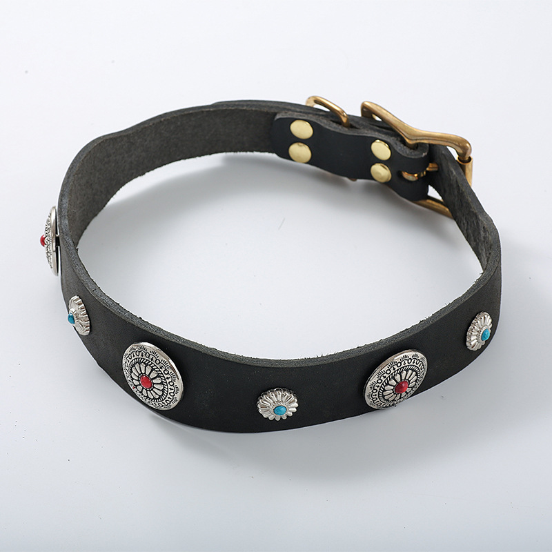 工厂直销牛皮狗狗项圈中大型犬脖套马犬罗威纳项圈牛皮配饰项圈