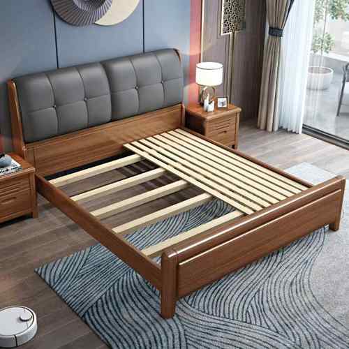 8卧主室胡桃木实木床1YBM.米双人床中式卧轻奢大现代简约软包储物