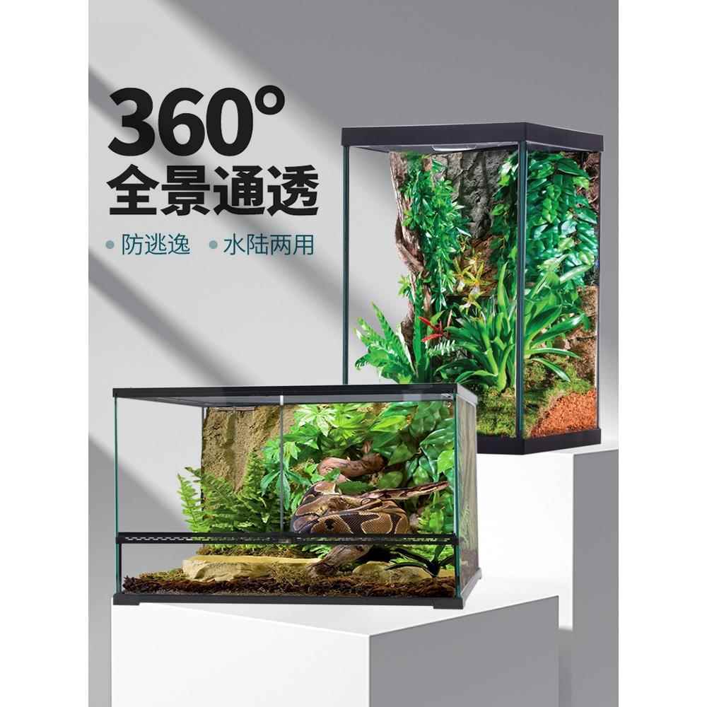 玻璃罐雨林罐爬行动物宠物繁殖箱角蛙蜘蛛蜥蜴睫毛角壁虎带盖双门